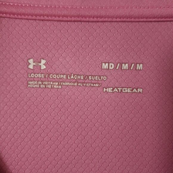 Under Armour Polo Shirt Women’s M Pink Heat Gear Loose Fit Short Sleeve - Picture 3 of 7